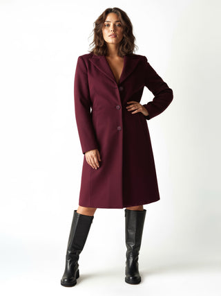 Plus-Size Burgundy Single-Breasted Coat
