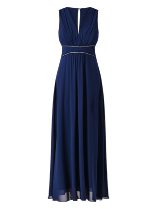 Abito Blu Lungo con Piping Strass