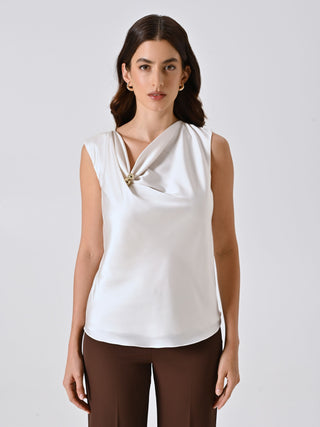 Blusa Beige Chiaro con Piercing Gold