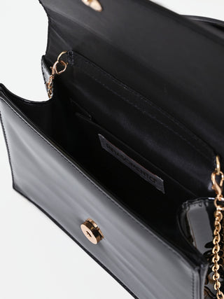 Black High-Gloss Patent-Effect Handbag