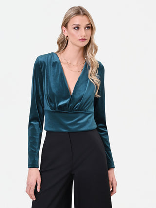 Blusa verde petrolio con incrocio a portafoglio
