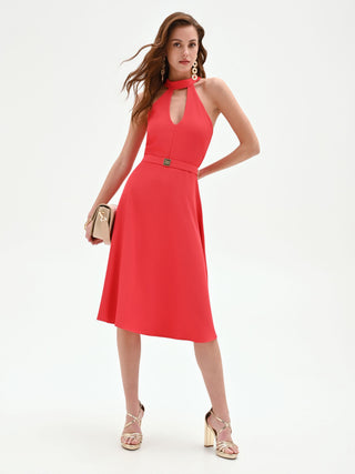 Midi-Kleid aus Cady in Erdbeerrot
