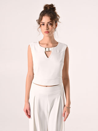 Top con Fibbia in Crepe Bianco