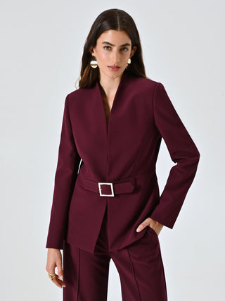 Burgundy Technical Fabric Jacket with Geometric Buckle