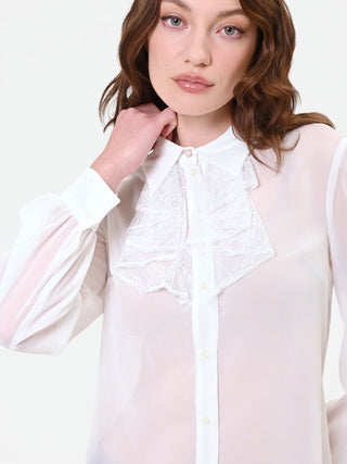 Camicia panna bianco in georgette con ruches