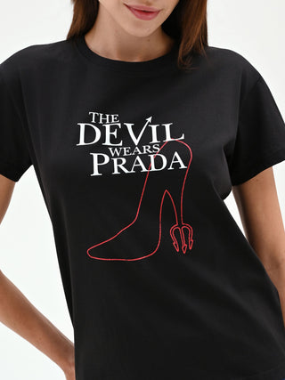 T-shirt nera 'The Devil Wears Prada' in cotone