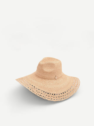 Beige wide-brim hat with openwork detailing