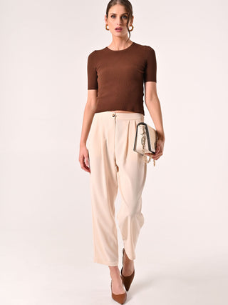 Pantalon beige effet gaufré