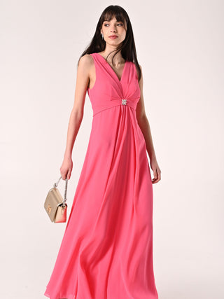 Empire-waist Dress in Camellia Pink Georgette