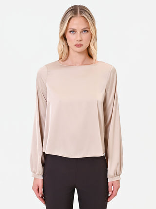Blusa tortora beige con maniche voluminose