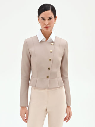 Taupe beige jacket with asymmetrical buttons