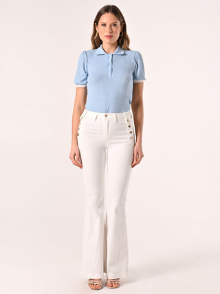 Polo en maille lurex bleu ciel