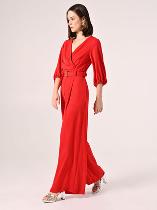 Red Jumpsuit with Monogram Belt