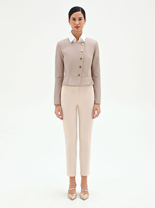 Taupe beige jacket with asymmetrical buttons