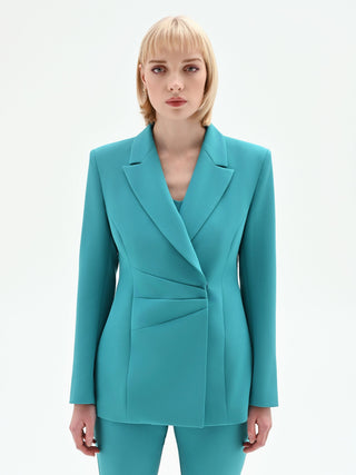 Asymmetrischer, drapierter Blazer in Smaragdgrün