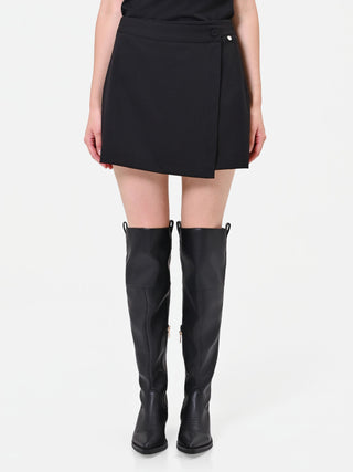 Black Viscose Blend Wrap Skort