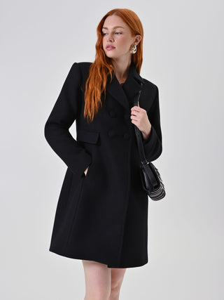 Black Double-Breasted Coat with Covered Buttons