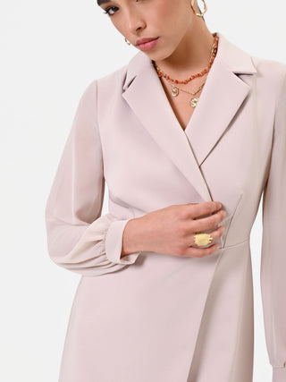 Taupe Beige Wrap Dress with Lapels