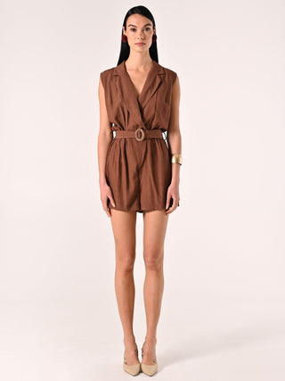 Brown Playsuit in Creased-effect Viscose