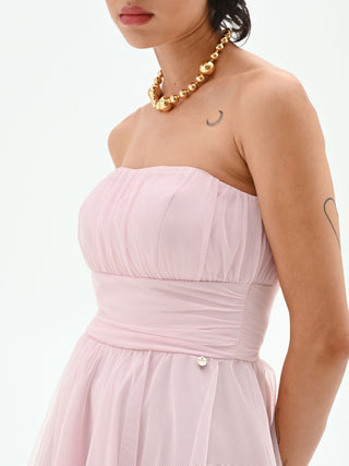 Abito corto in georgette rosa pastello