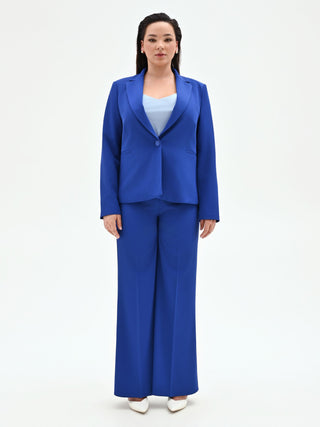 Giacca Curvy blu cina con rever a lancia in cadi