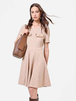 Abito corto tortora in tweed