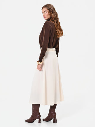 Gonna midi in misto viscosa bianca con cintura
