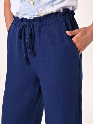 Pantalon large en coton bleu
