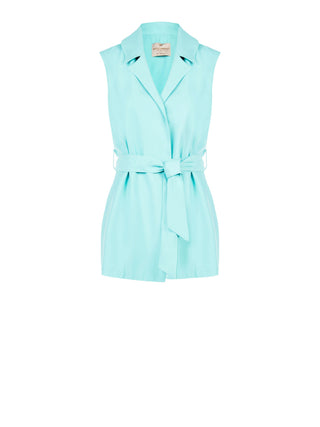 Aqua Green Waistcoat in Crinkled Viscose Blend with Belt