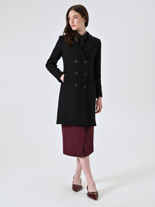 Black Double-Breasted Coat with Peak Lapels