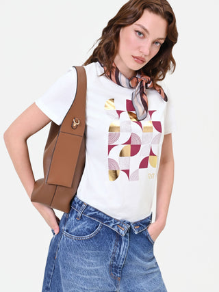 Cream T-Shirt with Laminated Graphic Print