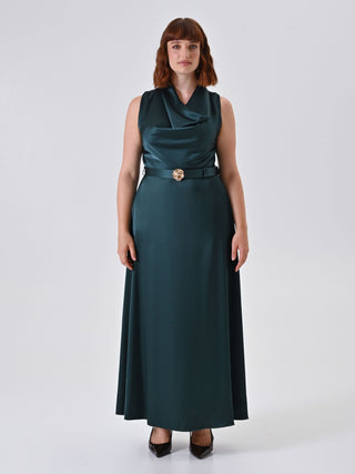 Plus-Size Green Satin Maxi Dress