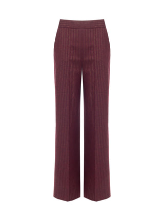 Burgundy Pinstripe Viscose-Blend Trousers
