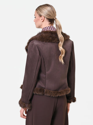 Dark Brown Short Jacket with Faux Fur Details