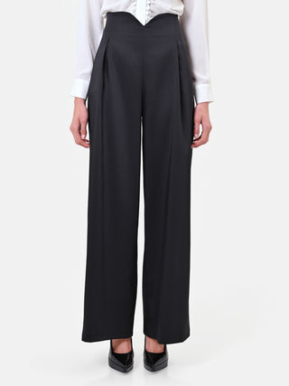 Pantalone nero a gamba larga con vita sagomata