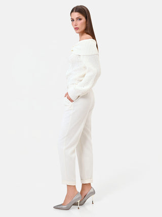 Pantalone panna cropped con risvolto