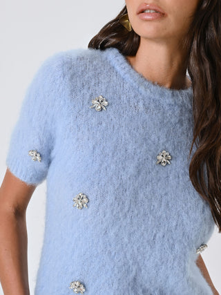 Light Blue Fluffy Sweater with Stones
