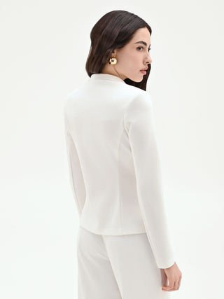 Fitted White Jacket with Asymmetrical Zip