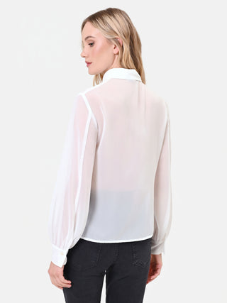 Camicia panna bianco in georgette con ruches