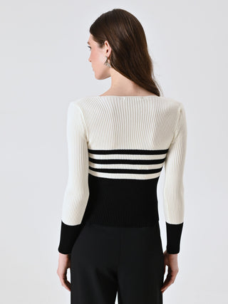 Striped Wrap Cardigan in Black & White