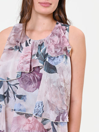 Top rosa antico con balze e stampa floreale