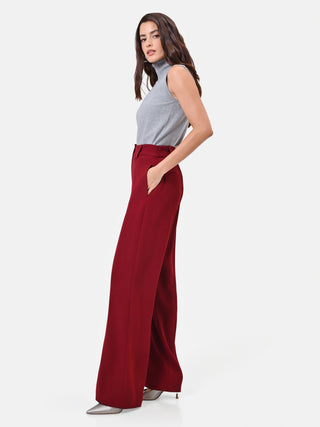 High-Waisted Burgundy Palazzo Trousers