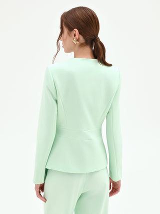 Mintgrüne Jacke mit Reißverschluss und Goldknöpfen