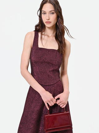 Top bordeaux in tessuto jacquard lamé