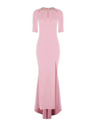 Robe longue rose mauve avec rangée de strass
