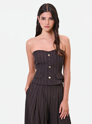 Top bustier à rayures tennis marron foncé Giorgia Palmas X Rinascimento