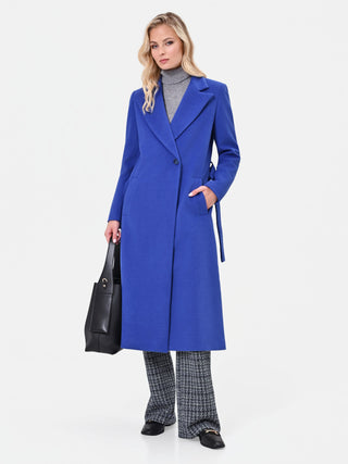 Cappotto a vestaglia blu cina con cintura in velour
