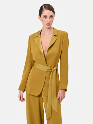 Veste droite vert olive avec ceinture à nouer