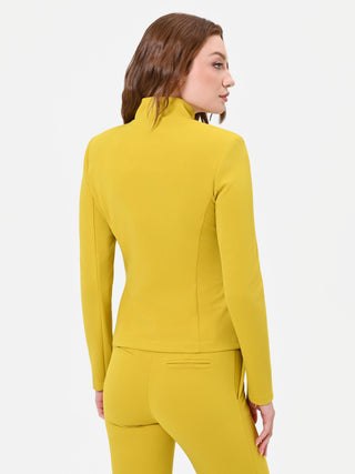 Oil Green Fitted Jacket with Asymmetrical Zip