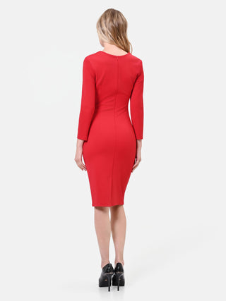 Red Sheath Dress with Asymmetrical Draping